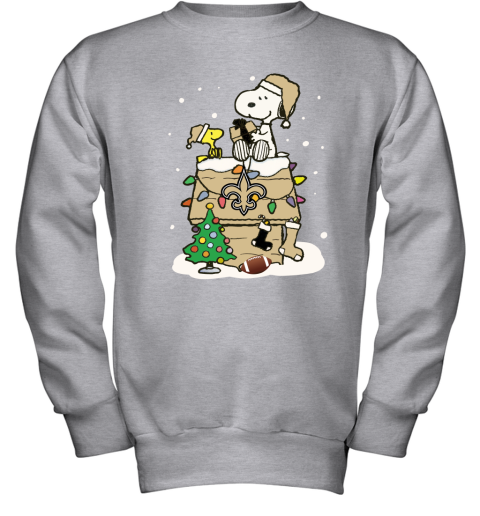 momj a happy christmas with new orleans saints snoopy youth sweatshirt 47 front sport grey