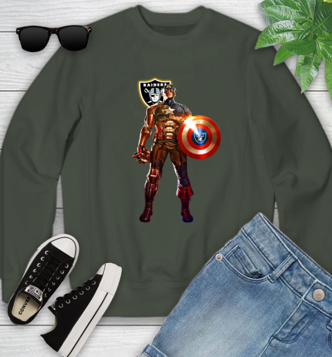 NFL Captain America Marvel Avengers Endgame Football Sports Oakland Raiders Youth Sweatshirt 10