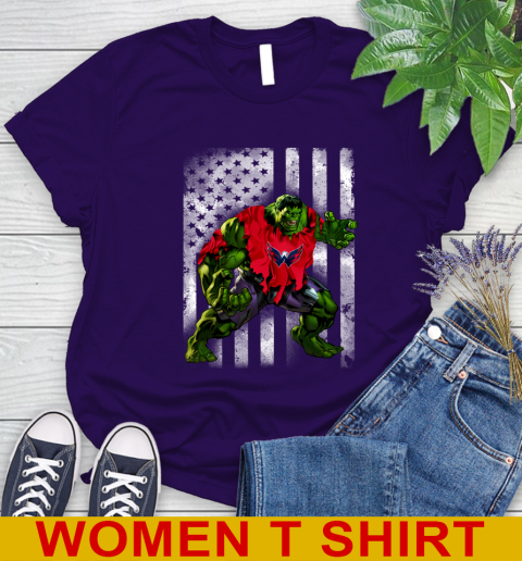 Washington Capitals Hulk Marvel Avengers NHL Hockey American Flag Women's T-Shirt 4