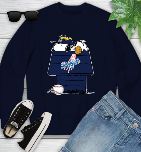 MLB Los Angeles Dodgers Snoopy Woodstock The Peanuts Movie Baseball T Shirt_000 Youth Sweatshirt 3