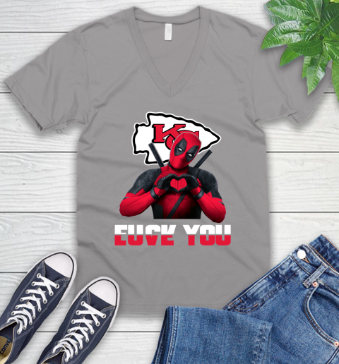 NHL Kansas City Chiefs Deadpool Love You Fuck You Football Sports V-Neck T-Shirt 3