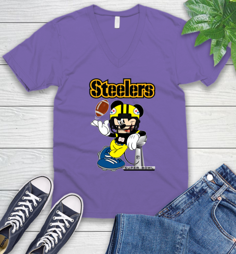NFL Pittsburgh Steelers Mickey Mouse Disney Super Bowl Football T Shirt V-Neck T-Shirt 10