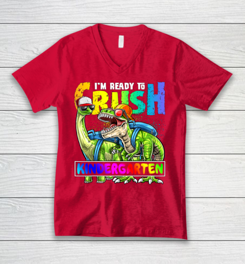 Next Level t shirts I m Ready To Crush Kindergarten T Rex Dino Holding Pencil Back To School V-Neck T-Shirt 6