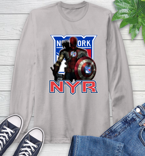 NHL Captain America Thor Spider Man Hawkeye Avengers Endgame Hockey New York Rangers Long Sleeve T-Shirt 12