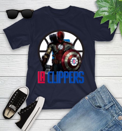 LA Clippers NBA Basketball Captain America Thor Spider Man Hawkeye Avengers Youth T-Shirt 3