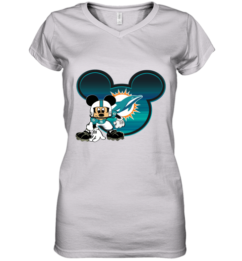 NFL Miami Dolphins Mickey Mouse Disney Football T Shirt Women's V-Neck T- Shirt