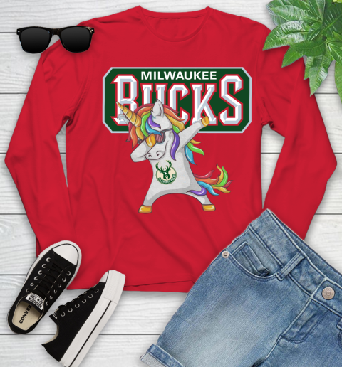 Milwaukee Bucks NBA Basketball Funny Unicorn Dabbing Sports Youth Long Sleeve 11