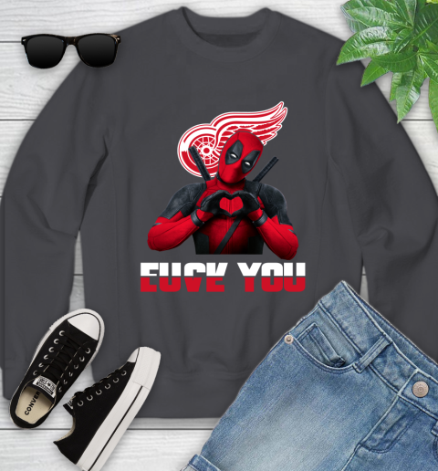 NHL Detroit Red Wings Deadpool Love You Fuck You Hockey Sports Youth Sweatshirt 5