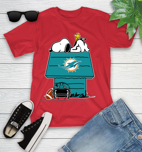 Miami Dolphins NFL Football Snoopy Woodstock The Peanuts Movie Youth T-Shirt 10