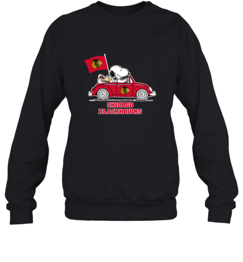 Snoopy And Woodstock Ride The Chicago Blackhawks Car NHL Sweatshirt