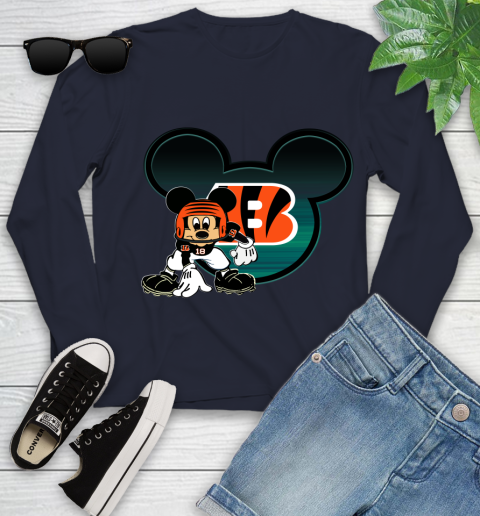 NFL Cincinnati Bengals Mickey Mouse Disney Football T Shirt Youth Long Sleeve 3
