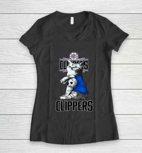 NBA Basketball My Cat Loves LA Clippers Women's V-Neck T-Shirt 6