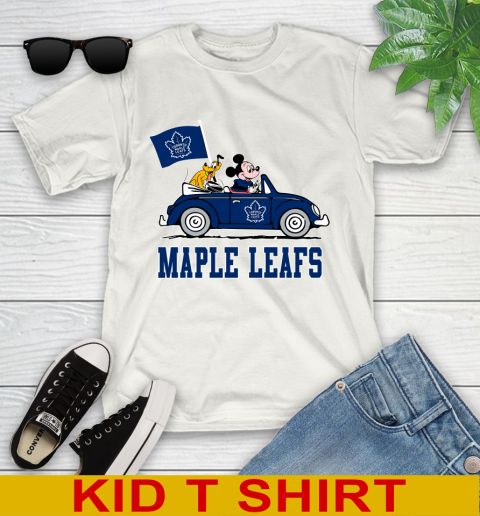 NHL Hockey Toronto Maple Leafs Pluto Mickey Driving Disney Shirt Youth T-Shirt