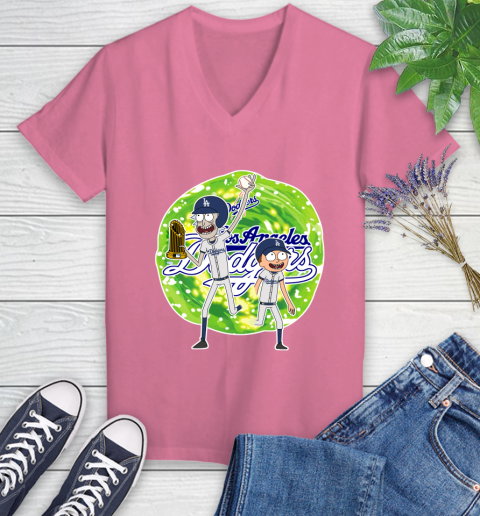 MLB Los Angeles Dodgers Rick And Morty Commissioner's Trophy Baseball Sports Women's V-Neck T-Shirt 13