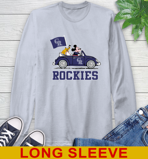 MLB Baseball Colorado Rockies Pluto Mickey Driving Disney Shirt Long Sleeve T-Shirt 6