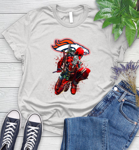 NFL Deadpool Marvel Comics Sports Football Denver Broncos Women's T-Shirt