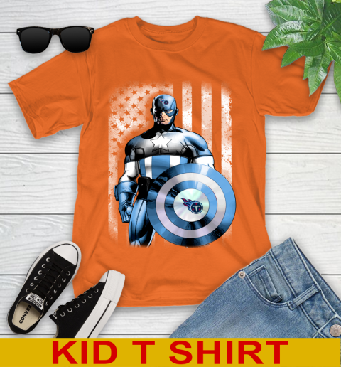 Tennessee Titans NFL Football Captain America Marvel Avengers American Flag Shirt Youth T-Shirt 8