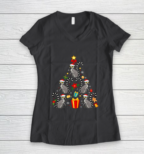 Lemur Christmas Ornament Tree Funny Gift Women's V-Neck T-Shirt 6