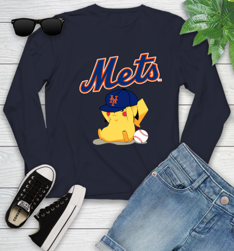 MLB Pikachu Baseball Sports New York Mets Youth Long Sleeve 3