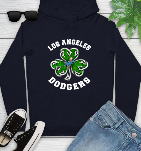 MLB Los Angeles Dodgers Three Leaf Clover St Patrick's Day Baseball Sports Youth Hoodie 3