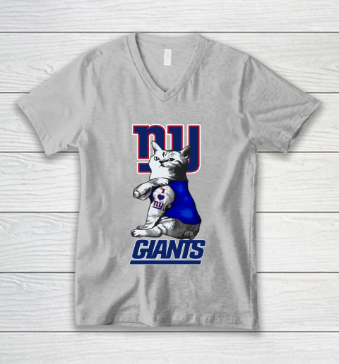 NFL Football My Cat Loves New York Giants V-Neck T-Shirt 3