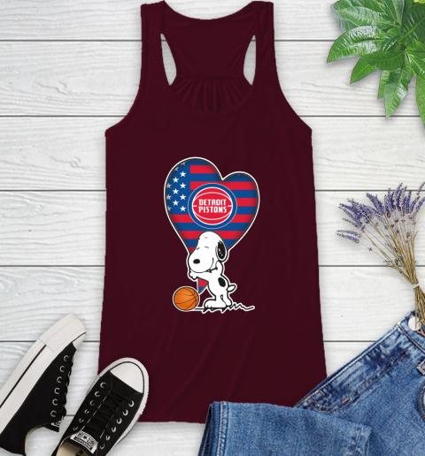 Detroit Pistons NBA Basketball The Peanuts Movie Adorable Snoopy Racerback Tank 3