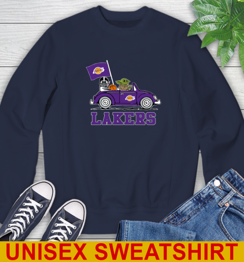 NBA Basketball Los Angeles Lakers Darth Vader Baby Yoda Driving Star Wars Shirt Sweatshirt 3