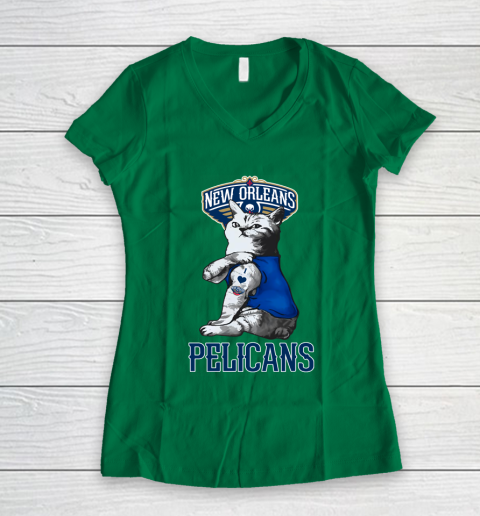 NBA Basketball My Cat Loves New Orleans Pelicans Women's V-Neck T-Shirt 3