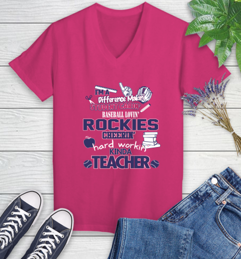 Colorado Rockies MLB I'm A Difference Making Student Caring Baseball Loving Kinda Teacher Women's V-Neck T-Shirt 9