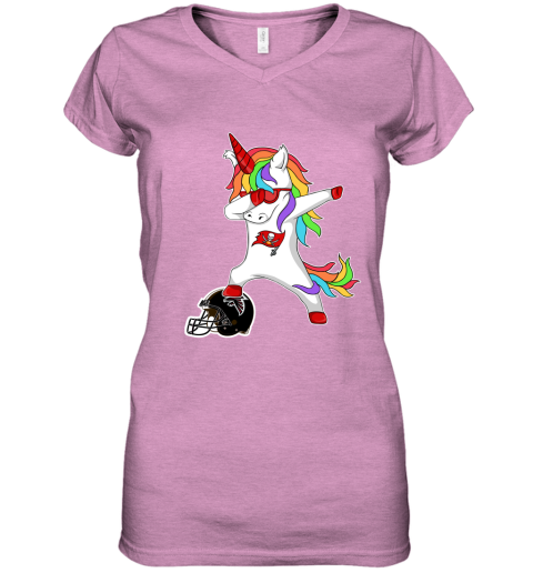 Football Dabbing Unicorn Steps On Helmet Tampa Bay Buccaneers Women's V-Neck T-Shirt
