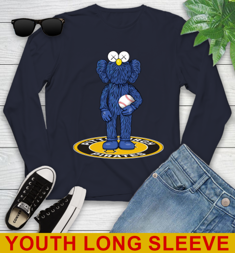 MLB Baseball Pittsburgh Pirates Kaws Bff Blue Figure Shirt Youth Long Sleeve - Image 4