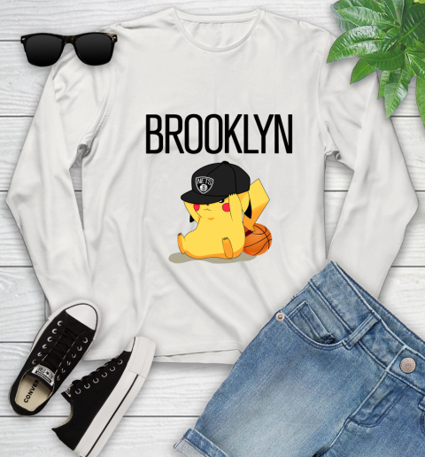 NBA Pikachu Basketball Sports Brooklyn Nets Youth Long Sleeve 12