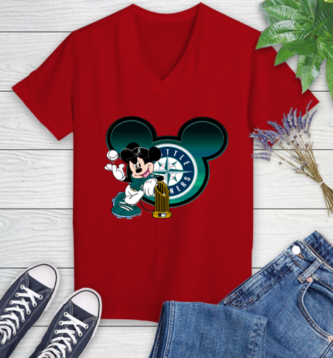 MLB San Francisco Giants The Commissioner's Trophy Mickey Mouse Disney Women's V-Neck T-Shirt 12