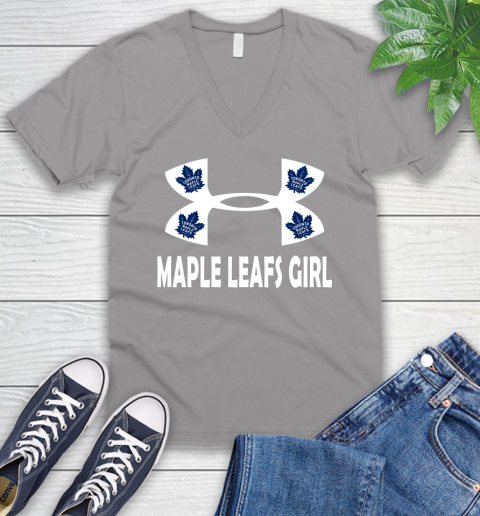 NHL Toronto Maple Leafs Girl Under Armour Hockey Sports V-Neck T-Shirt 3