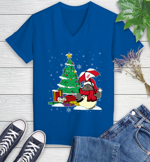 Detroit Red Wings NHL Hockey Cute Tonari No Totoro Christmas Sports Women's V-Neck T-Shirt 10