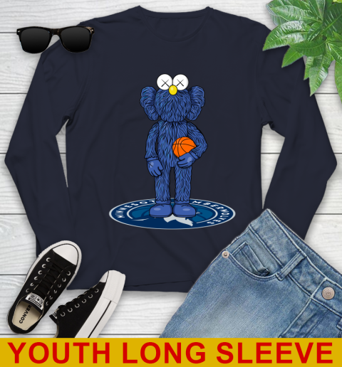 NBA Basketball Minnesota Timberwolves Kaws Bff Blue Figure Shirt Youth Long Sleeve 3