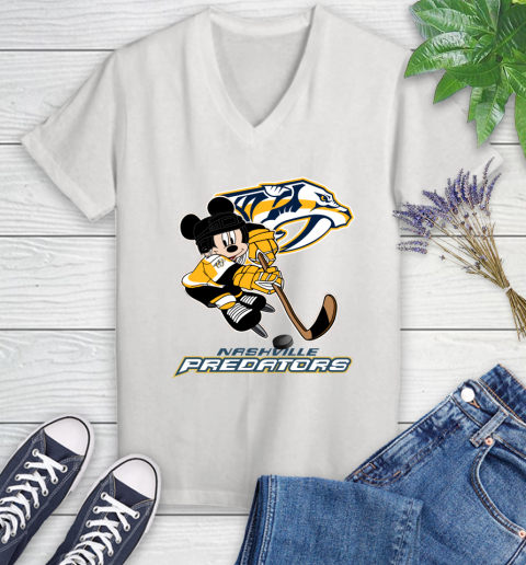 NHL Nashville Predators Mickey Mouse Disney Hockey T Shirt Women's V-Neck T-Shirt