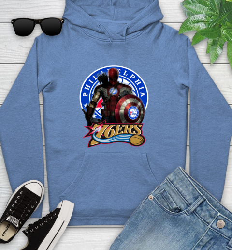 Philadelphia 76ers NBA Basketball Captain America Thor Spider Man Hawkeye Avengers (1) Youth Hoodie 12