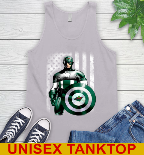 Minnesota Wild NHL Hockey Captain America Marvel Avengers American Flag Shirt Tank Top 3