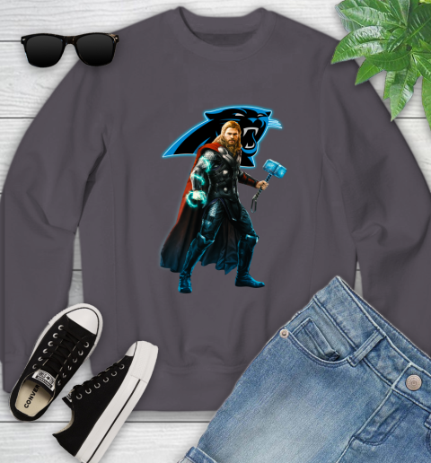 NFL Thor Avengers Endgame Football Carolina Panthers Youth Sweatshirt 6