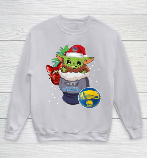 Golden State Warriors Christmas Baby Yoda Star Wars Funny Happy NBA Youth Sweatshirt 4