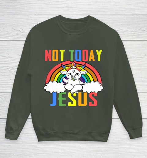 Unicorn Rainbow Not Today Jesus Premium Youth Sweatshirt 10