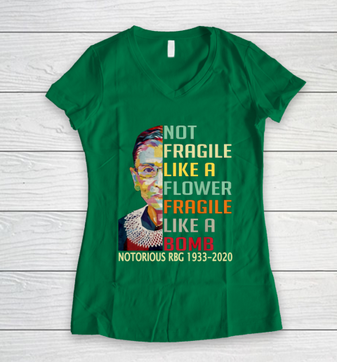 Notorious RBG 1933  2020 Women Not Fragile Like A Flower But A Bomb Ruth Ginsburg Women's V-Neck T-Shirt 3
