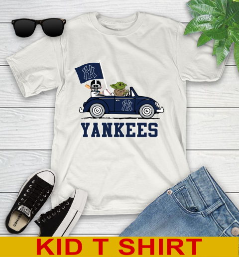 MLB Baseball New York Yankees Darth Vader Baby Yoda Driving Star Wars Shirt Youth T-Shirt