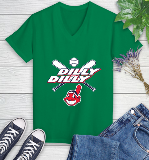 MLB Cleveland Indians Dilly Dilly Baseball Sports Women's V-Neck T-Shirt 5