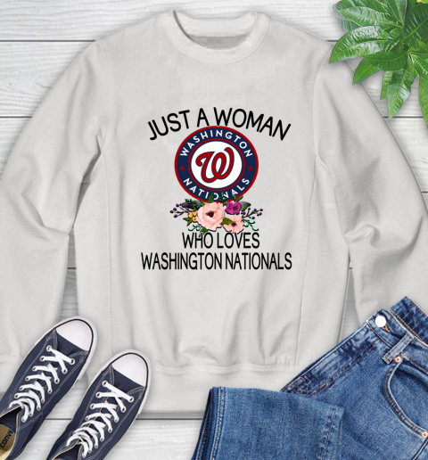 MLB Just A Woman Who Loves Washington Nationals Baseball Sports Sweatshirt
