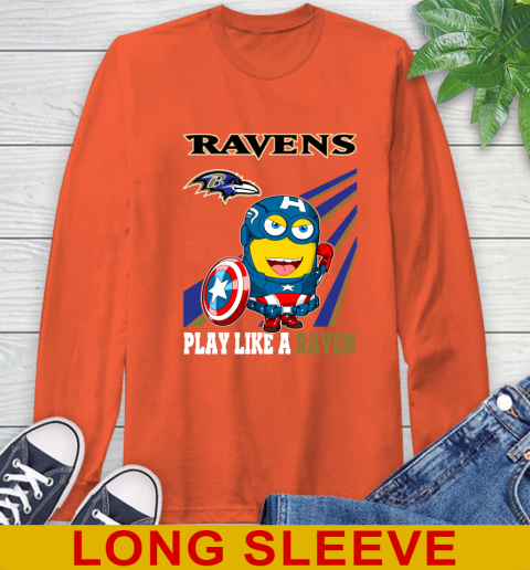NFL Football Baltimore Ravens Captain America Marvel Avengers Minion Shirt Long Sleeve T-Shirt 4