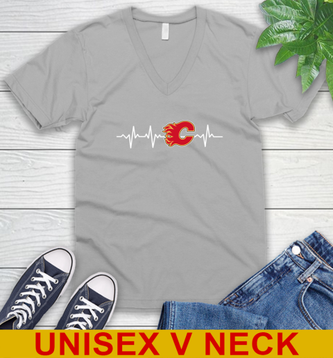 Calgary Flames NHL Hockey Heart Beat Shirt V-Neck T-Shirt 3