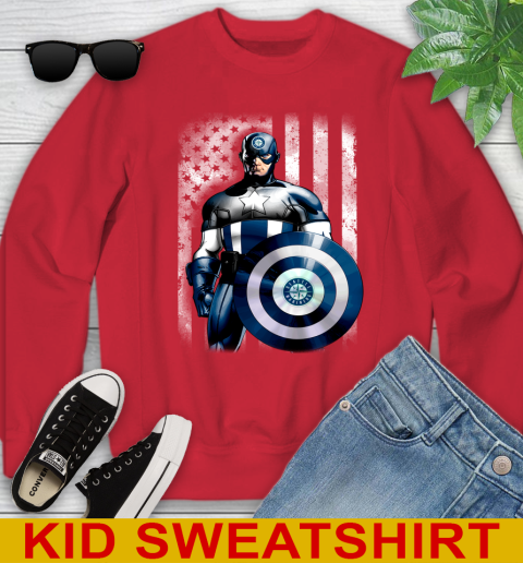 Seattle Mariners MLB Baseball Captain America Marvel Avengers American Flag Shirt Youth Sweatshirt 7