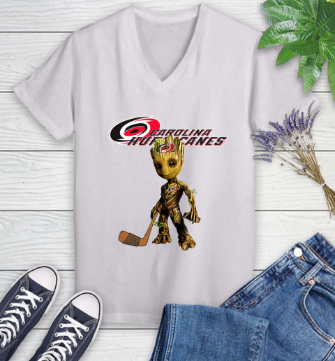 Carolina Hurricanes NHL Hockey Groot Marvel Guardians Of The Galaxy Women's V-Neck T-Shirt